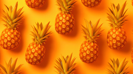 Seamless pattern with pineapple on orange background. Vector illustration.の素材