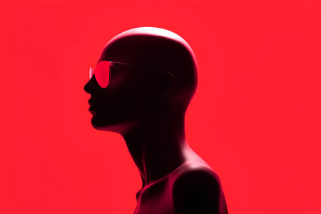 Silhouette of a female head in red sunglasses. 3d renderingの素材