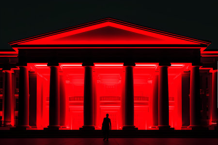 Silhouette of a woman standing in front of the entrance to the Supreme Court buildingの素材