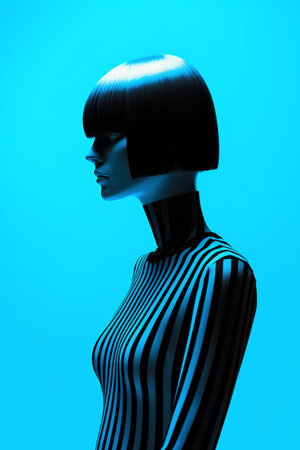3d rendering of a woman in a black and white striped dressの素材