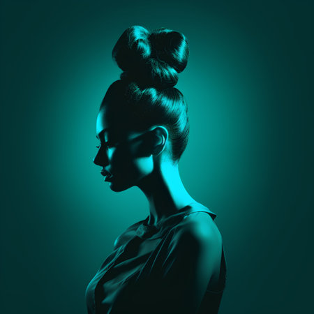 Fashion portrait of beautiful young woman in turquoise color.の素材