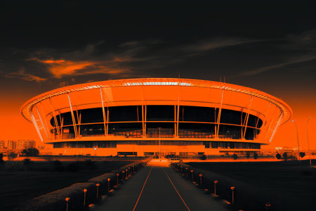 Sunset at the stadium. Toning. 3D illustration.の素材