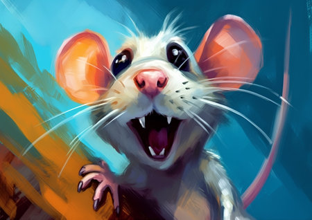 mouse on the background of the color wall. Illustration of a rat.の素材
