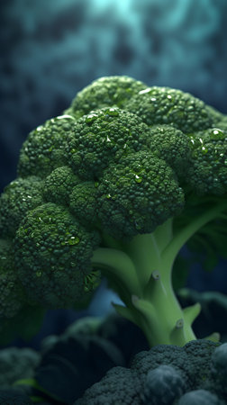 3d illustration of fresh green broccoli with water droplets on itの素材
