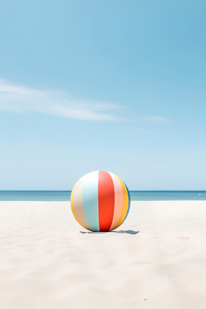 Beach ball on the sand with blue sky. 3d renderingの素材