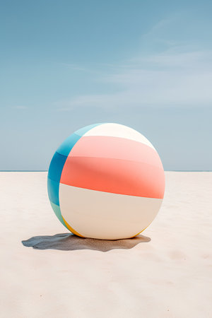 Beach ball on the sand against the blue sky. 3d renderingの素材