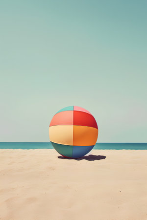 Beach ball on the sand. Vacation concept. 3d renderingの素材