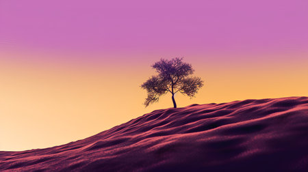 Silhouette of a tree in the desert. 3D renderingの素材
