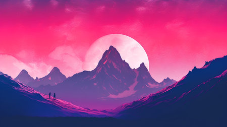 Mountain landscape. Sunset over the mountain range. Vector illustration.の素材