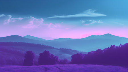 Fantasy landscape with mountains and purple sky. 3d illustration.の素材