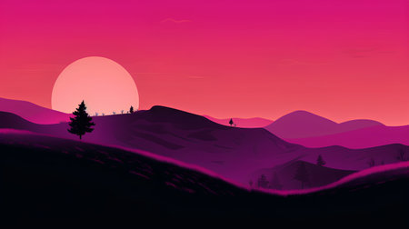 Beautiful sunset in the mountains. Landscape. Vector illustration.の素材