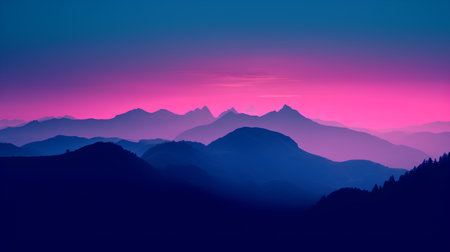Beautiful mountain landscape. Sunrise in the mountains. Vector illustration.の素材