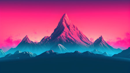 Mountains with blue sky and pink clouds. Landscape. Vector illustrationの素材