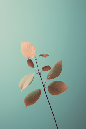 Autumn leaves on a blue background. 3d render illustration.の素材