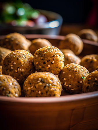 Tilgul Laddu or Tilgul also known as Semolina Laddoo. Popular Indian Snacks. served in a bowl. selective focusの素材