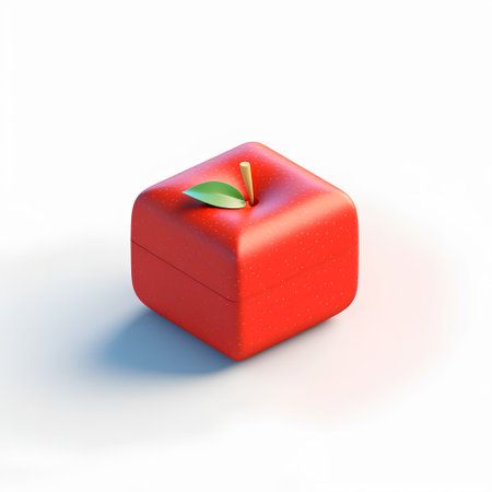 Red apple with green leaf on white background. 3D illustration.の素材