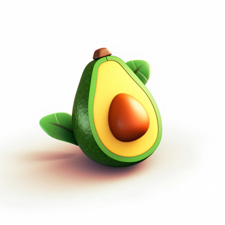 Avocado with leaf isolated on white background. 3D illustration.の素材