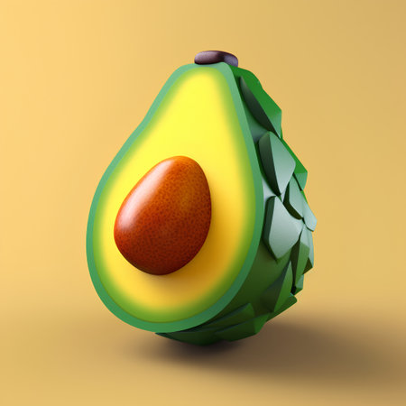 Avocado isolated on yellow background. Minimal style. 3d illustrationの素材