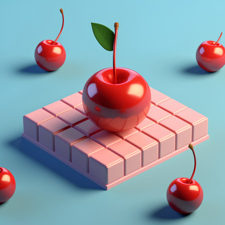 3d render of cherry on a blue background. 3d illustrationの素材