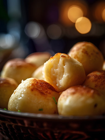Potato gnocchi stuffed with cheese and parsley. Selective focus.の素材