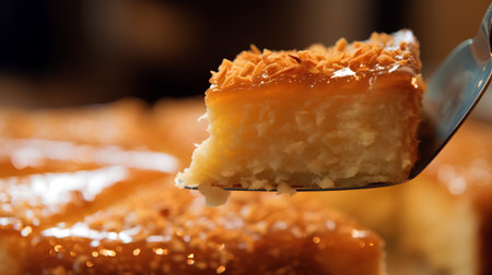 Close up of a piece of cheese cake. Selective focus.の素材