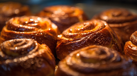 Freshly baked buns with cinnamon and sugar. Selective focus.の素材