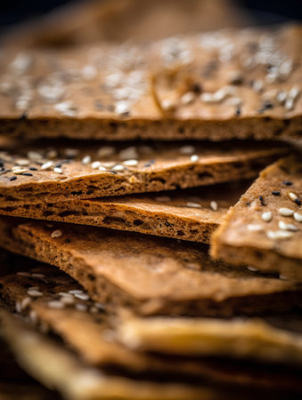 Healthy crispbread with sesame seeds. Selective focus.の素材