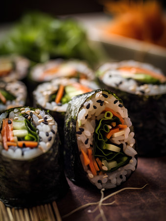 Sushi roll with salmon, cucumber, avocado and sesame seedsの素材