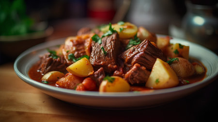 Beef Bourguignon with potatoes and herbs. French cuisine.の素材