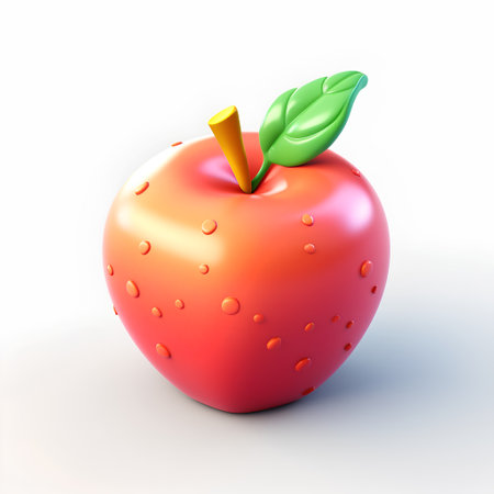 Red apple with green leaves on a white background. 3d renderingの素材
