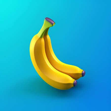 Realistic banana isolated on blue background. 3d vector illustration.の素材