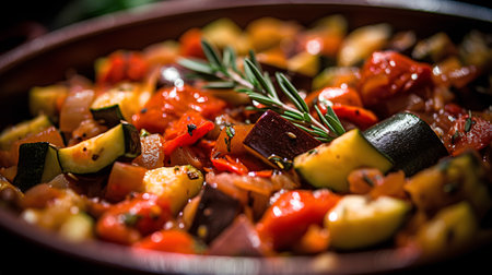 Vegetable ragout with eggplant, zucchini, peppers and tomatoesの素材