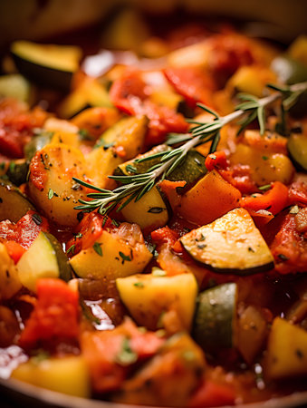 Vegetable ratatouille with tomatoes, zucchini and potatoes.の素材