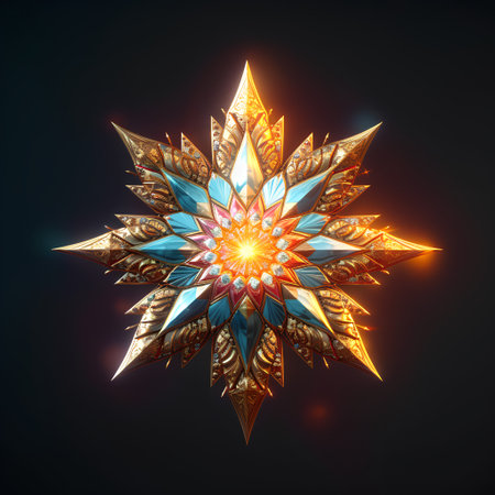 Abstract colorful snowflake on black background. Vector illustration. Eps 10の素材