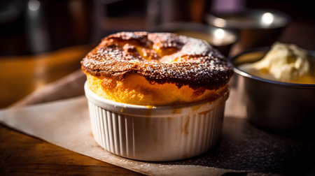 Creme Brulee with vanilla ice cream, selective focus. Toned.の素材