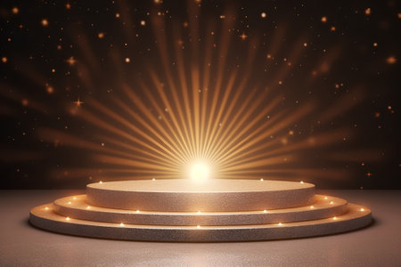 Abstract round podium illuminated with spotlight. Award ceremony concept. Stage backdrop. 3d renderの素材