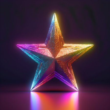 Glowing neon star on a dark background. 3d rendering.の素材