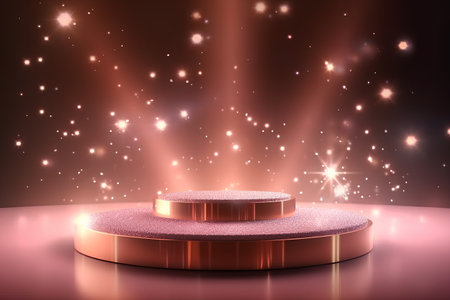 Abstract round podium illuminated with spotlight. Award ceremony concept. Stage backdrop. Vector illustrationの素材