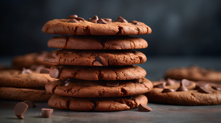 Chocolate chip cookies on a dark background. Selective focus.の素材