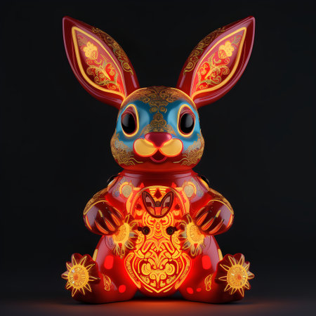 Easter bunny with traditional ornament on black background. 3D renderingの素材