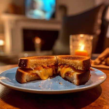 Sandwich with cheese and bacon on a plate in a restaurant.の素材