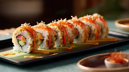 Sushi roll with salmon, avocado, cucumber and cream cheese. Sushi menuの素材