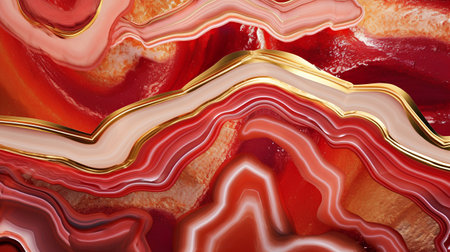 3d illustration of abstract marble background with gold and red stripes.の素材