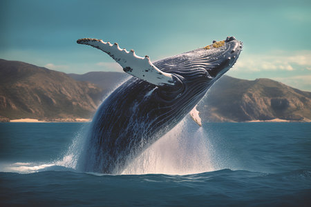 Humpback whale jumping out of the ocean. 3D Renderingの素材