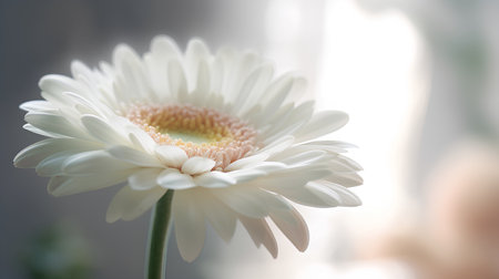 Beautiful white gerbera flower on a blurred background. Close-up.の素材