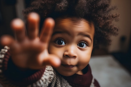 Portrait of a cute african american little boy with curly hair.の素材