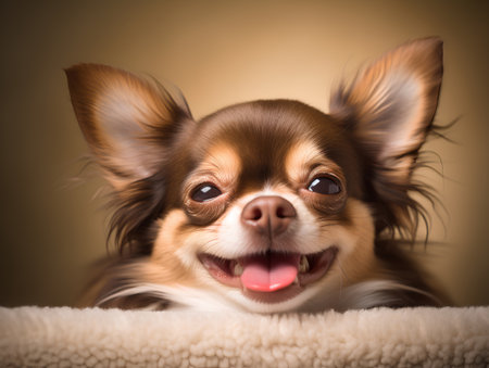 Chihuahua dog looking at the camera with tongue out.の素材
