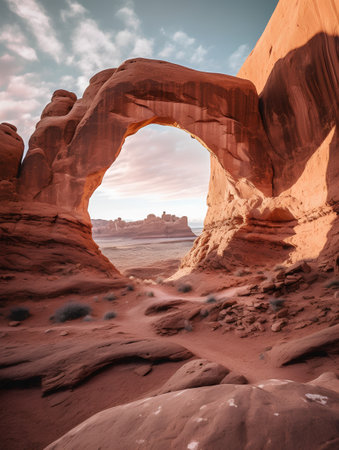 Arches National Park, Utah, USA. Famous natural arch at sunset.の素材