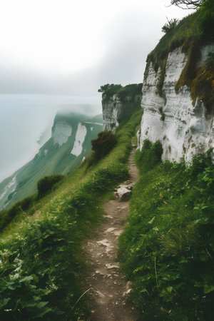 Walking path to the cliffs of Etretat, Normandy, Franceの素材