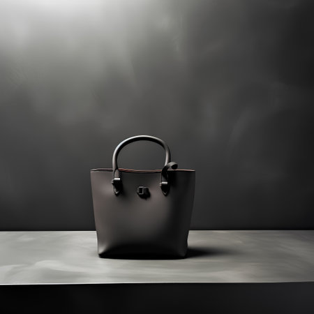 Black leather bag on a black background. 3d render illustration.の素材